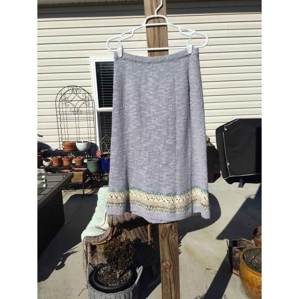 Vtg Marisa Christina‎ womens knit skirt size small gray grey cream crochet 80s